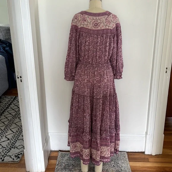 Spell Dahlia Tiered Midi Peasant Dress in Mulberry Pink/Purple Floral, Small EUC - Picture 12 of 16